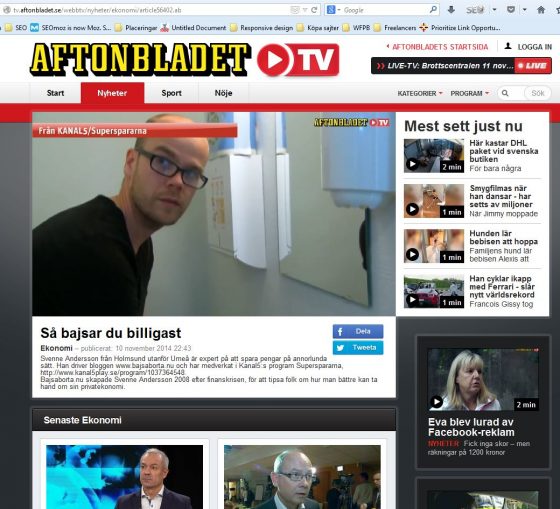 Inslag på Aftonbladet TV 2014-11-10